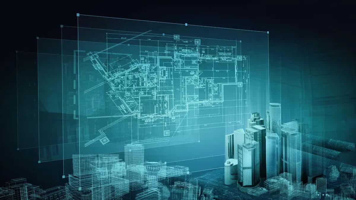Modelo tridimensional de projeto em wireframe, representando a compatibilização em BIM