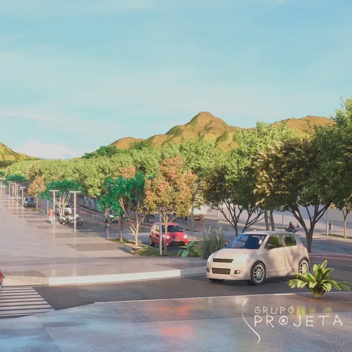 Imagem do projeto de pavimentação da 5ª Avenida de Nova Lima, com passeio arborizado