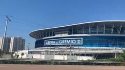 Fachada externa da Arena do Grêmio, em Porto Alegre, estádio onde foi disputado o jogo de volta contra o Mirassol