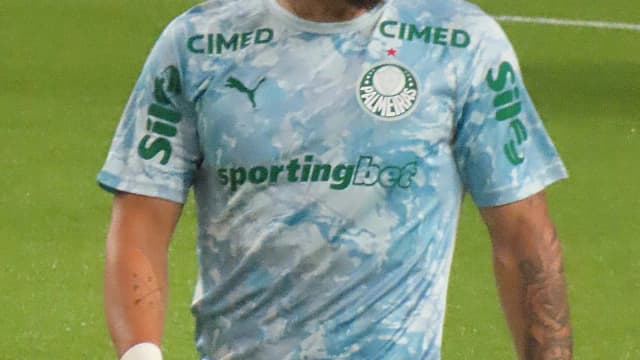 O atacante Paulinho, do Palmeiras, em campo com o uniforme do clube