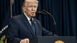 Presidente dos Estados Unidos, Donald Trump, discursa em coletiva de imprensa na Casa Branca