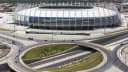 Vista aérea da fachada da Arena Castelão, em Fortaleza