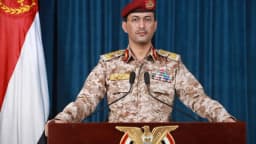 O porta-voz militar dos houthis, Yahya Saree, durante pronunciamento