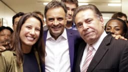 Raquel Lyra aparece em foto de arquivo ao lado de Aécio Neves e João Lyra Neto.