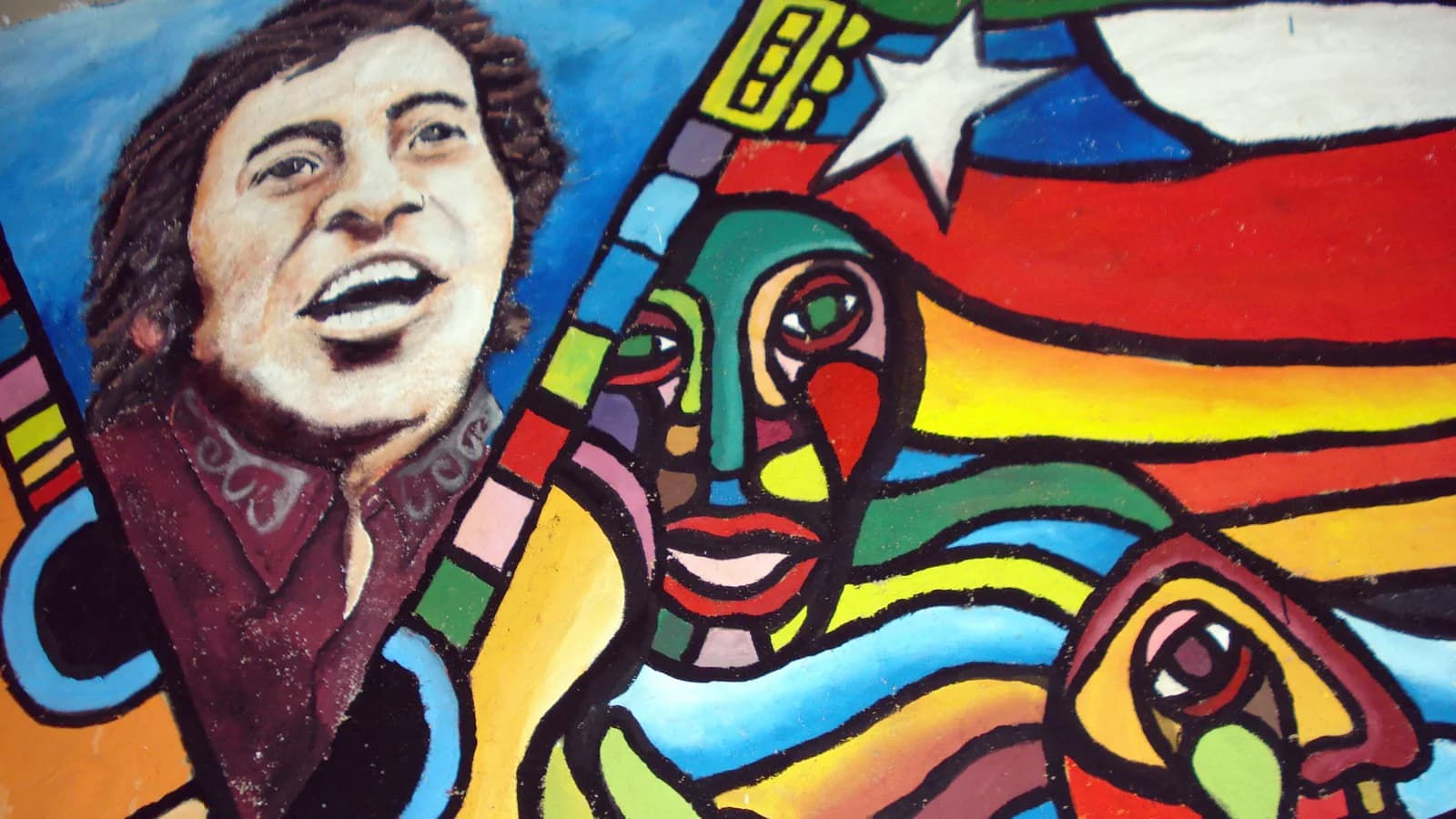 Mural de Víctor Jara, símbolo da canção de protesto chilena