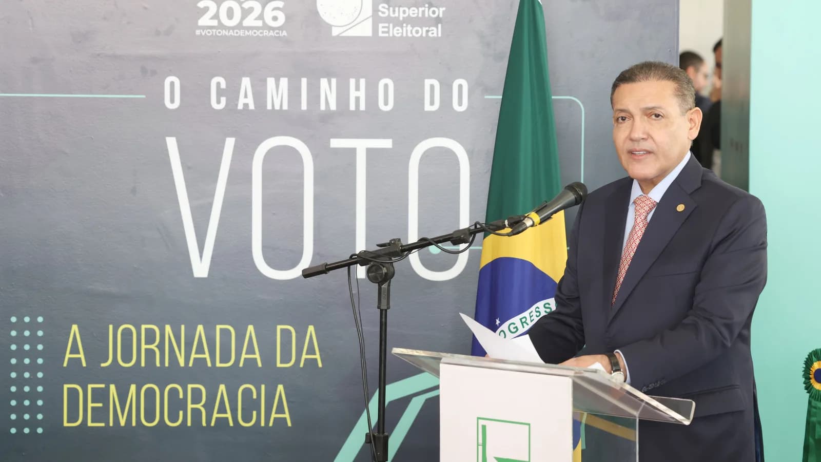 Ministro Kassio Nunes Marques, presidente do TSE, discursa em evento das Eleições 2026 em Brasília