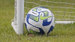 Bola de futebol em campo, foto de arquivo