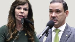 Professora Dorinha e Vicentinho Júnior, candidatos ao governo do Tocantins, falando ao microfone