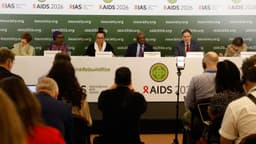 Autoridades durante coletiva de imprensa de abertura da Conferência Internacional de Aids 2026, no Rio de Janeiro
