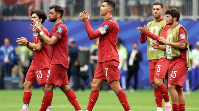 Jogadores da seleção portuguesa em campo durante partida da Copa do Mundo de 2026