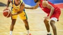 Jogador da seleção brasileira de basquete em ação, foto de arquivo
