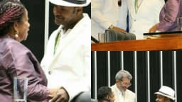 Netinho de Paula em evento sobre intolerância religiosa, ao lado de Aritana de Oxóssi e Luislinda Valois