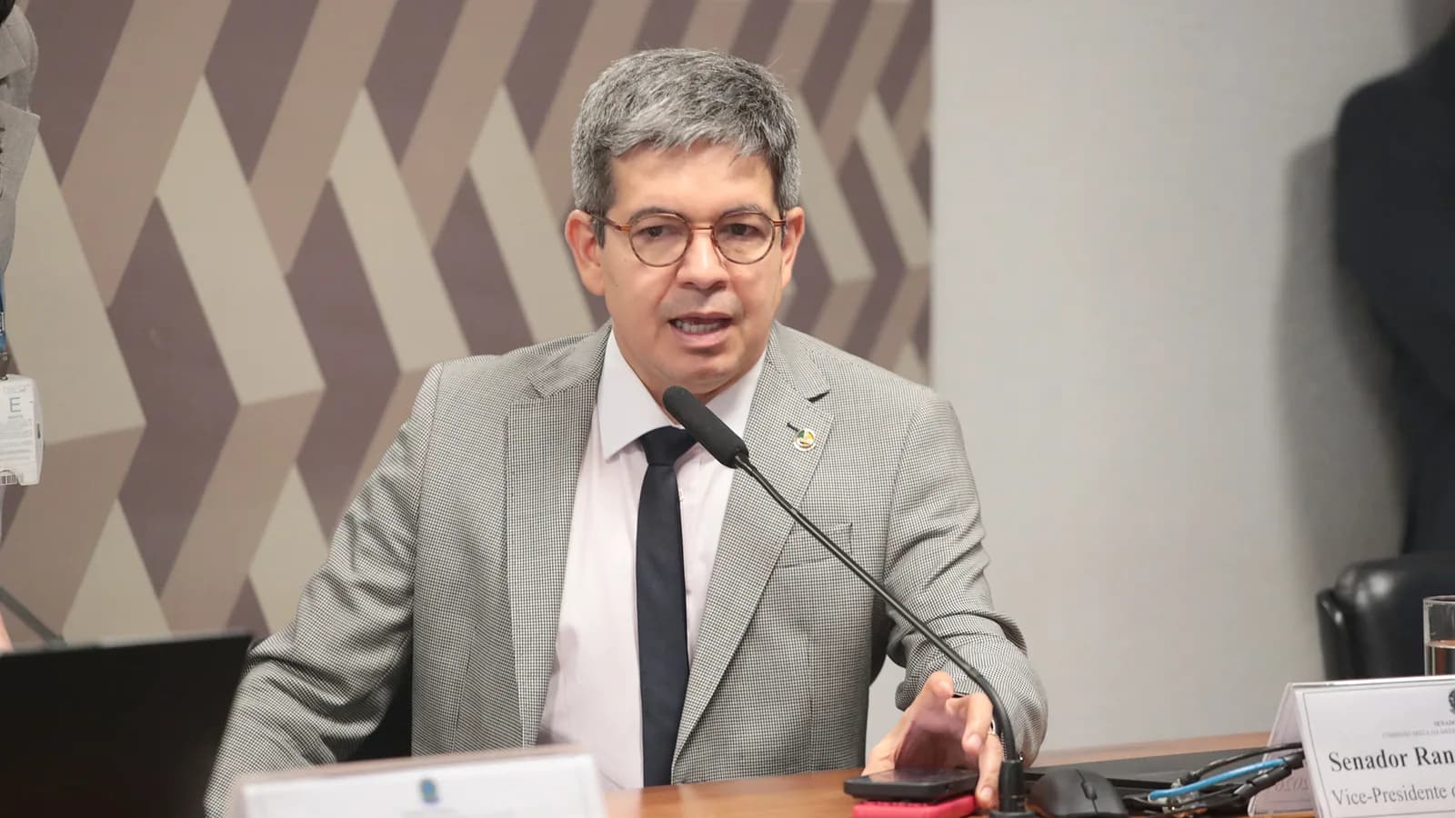 O senador Randolfe Rodrigues (PT-AP), líder do governo no Congresso, fala ao microfone durante sessão no Senado