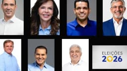 Montagem com fotos dos candidatos ao governo do Tocantins no 1º turno de 2026, entre eles Vicentinho Júnior e Professora Dorinha