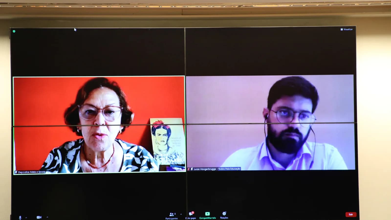 Tela de videoconferência de audiência pública sobre engajamento do jovem eleitor, na Câmara dos Deputados