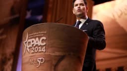 Marco Rubio, secretário de Estado dos Estados Unidos, discursa em evento público