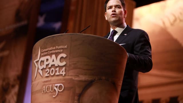 Marco Rubio, secretário de Estado dos Estados Unidos, discursa em evento público