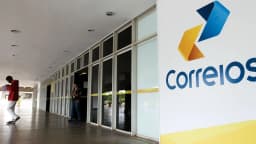 Fachada de agência dos Correios, com o logotipo da empresa em destaque