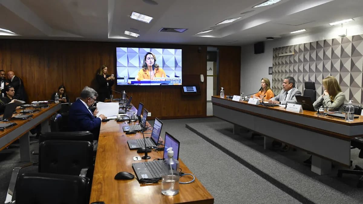 Audiência da CPI das Bets no Senado Federal, com parlamentares à mesa