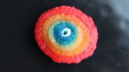Tecido cortical bioengenheirado visto ao microscópio, em camadas coloridas concêntricas