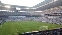 Torcida do Grêmio lotando a Arena durante jogo do Campeonato Brasileiro, imagem de arquivo do estádio