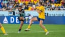 Geyse em ação pelo Gotham FC, dos Estados Unidos, disputando bola em campo