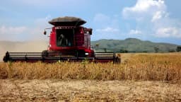 Colheitadeira em lavoura de soja no Brasil
