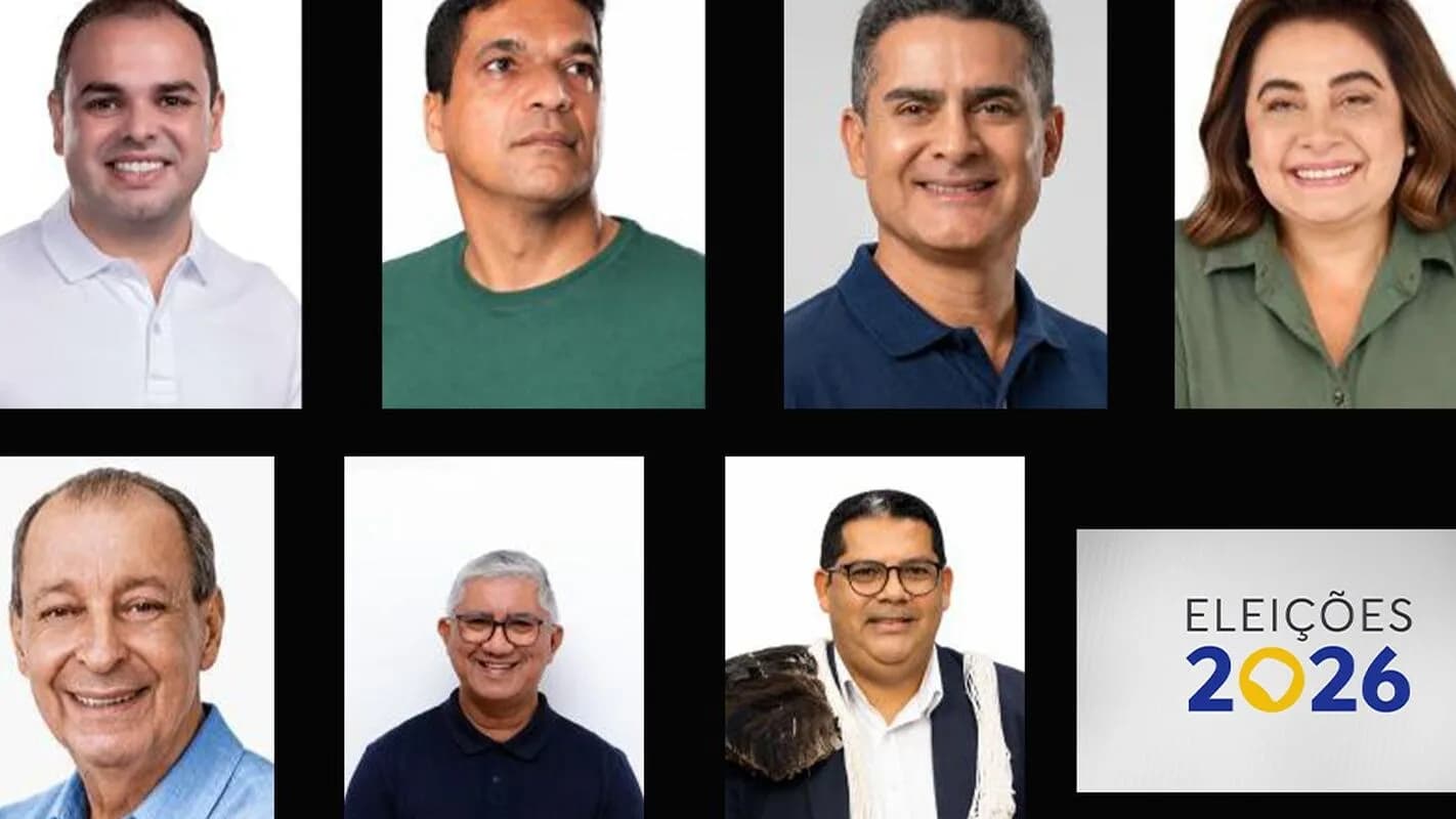 Arte com fotos dos candidatos ao governo do Amazonas nas eleições de 2026