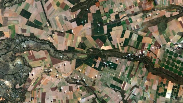 Imagem de satélite de área agrícola no oeste da Bahia, região que concentra a produção de algodão do estado