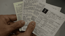 Mão segura vários cupons e notas fiscais impressos