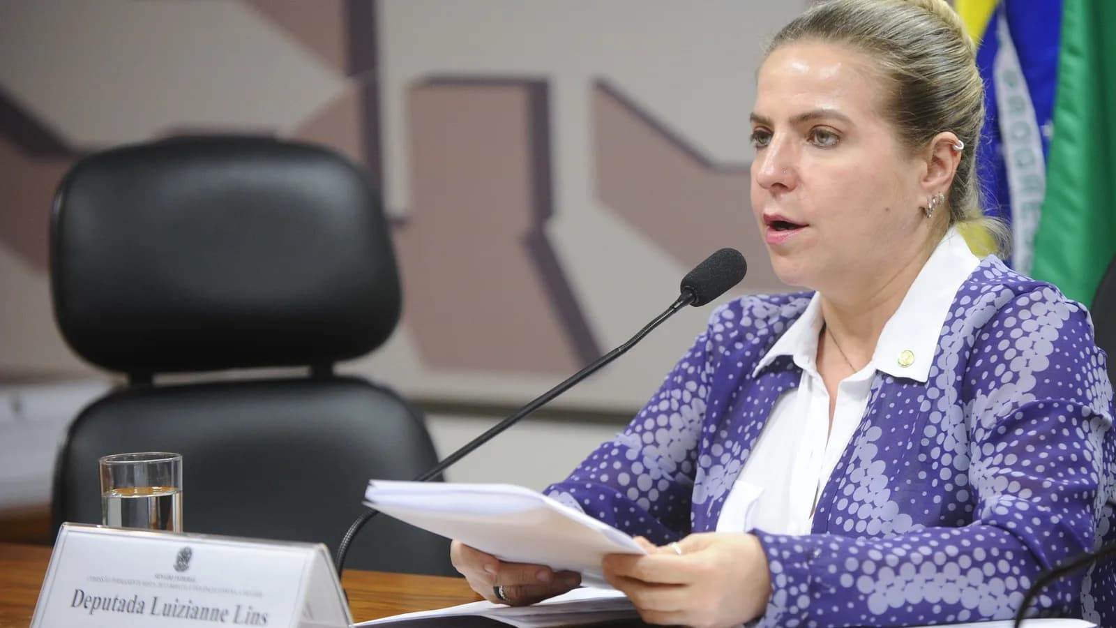 A deputada Luizianne Lins participa de audiência da Comissão Permanente Mista de Combate à Violência contra a Mulher, no Congresso
