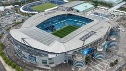 Vista aérea do Etihad Stadium, estádio do Manchester City, em Manchester