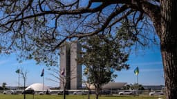 Fachada do Congresso Nacional, em Brasília, vista sob as árvores da Esplanada