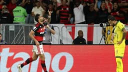 Jogador do Flamengo comemora gol em jogo do Brasileirão 2026