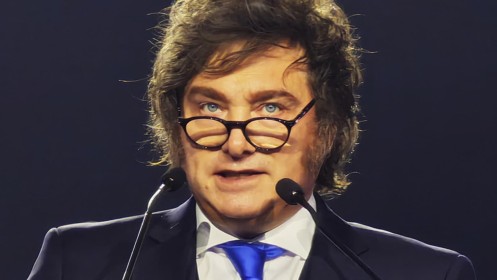 O presidente argentino Javier Milei discursa em evento, foto de arquivo