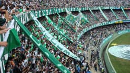Torcida do Coritiba com bandeiras verde e branca no Couto Pereira