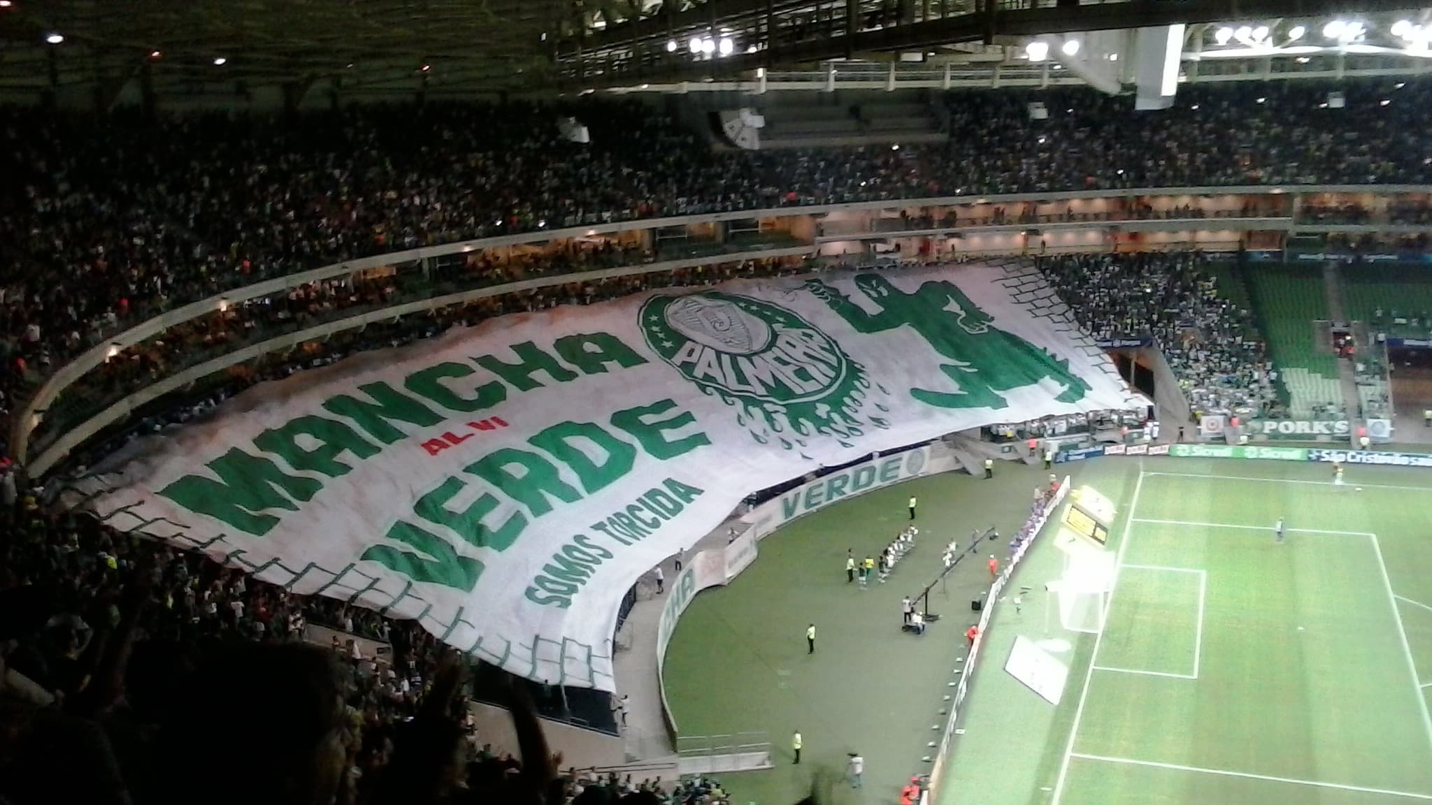 Torcida do Palmeiras exibe bandeirão da Mancha Verde no Allianz Parque (foto de arquivo)