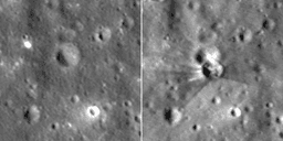 Imagem da Nasa mostra a superfície lunar antes e depois do impacto que formou a nova cratera