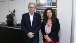 Aloizio Mercadante, presidente do BNDES, ao lado da ministra Esther Dweck em escritório