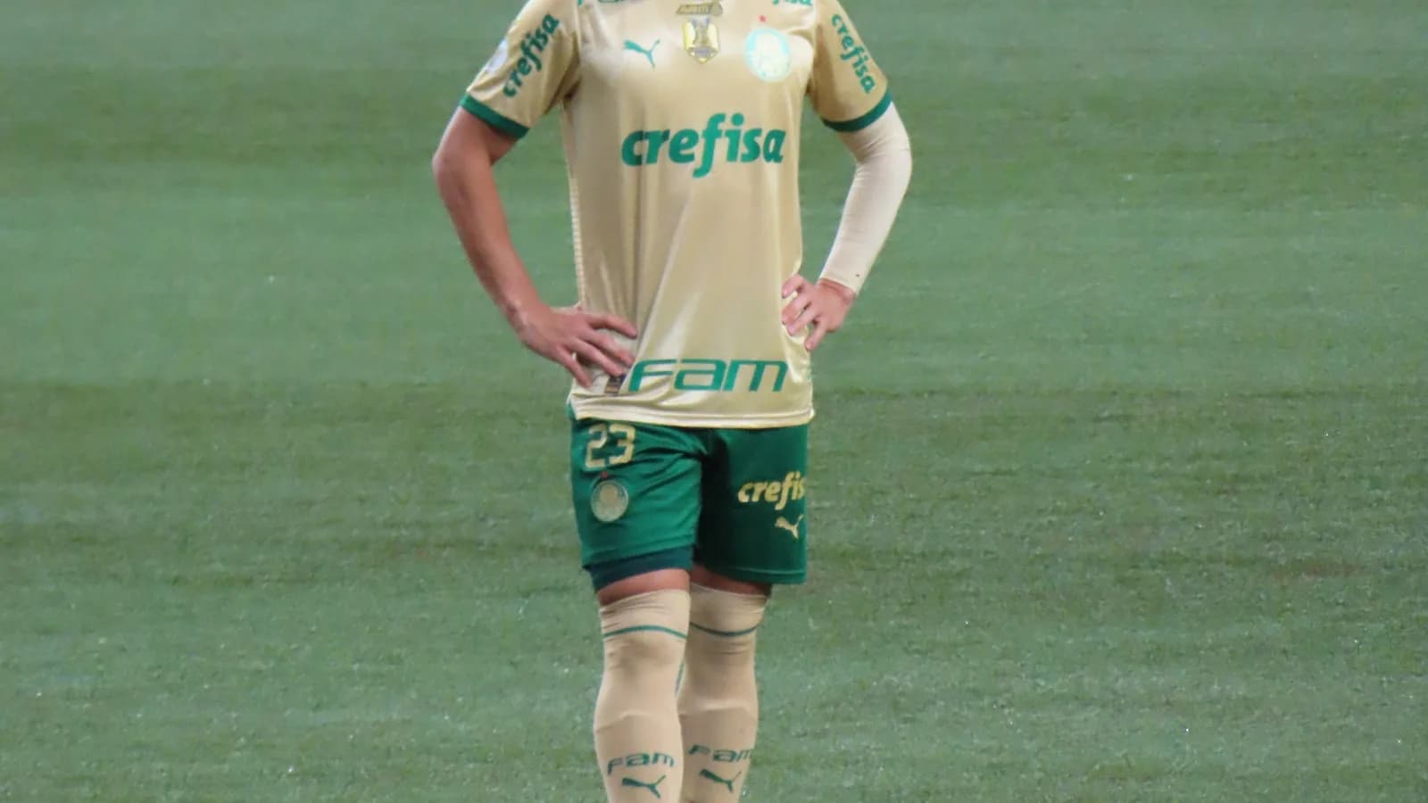 Raphael Veiga, com a camisa do Palmeiras, em campo durante partida