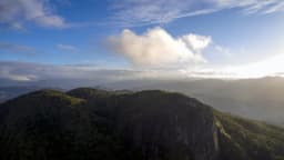 Paisagem de mata e formação rochosa em São José, Santa Catarina