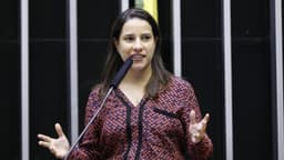 Raquel Lyra fala ao microfone e gesticula durante sessão na Câmara dos Deputados, em imagem de arquivo de maio de 2019