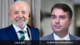 Montagem com Lula, à esquerda, e Flávio Bolsonaro, à direita