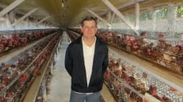 Avicultor em granja de criação de galinhas no Paraná
