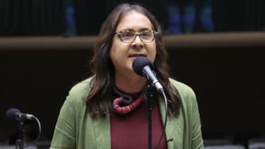 Deputada federal Duda Salabert discursa ao microfone no plenário da Câmara dos Deputados