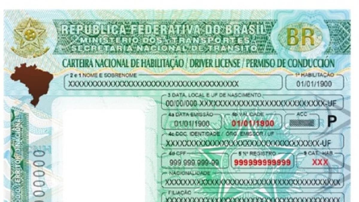 Modelo oficial da nova Carteira Nacional de Habilitação (documento sem dados reais)