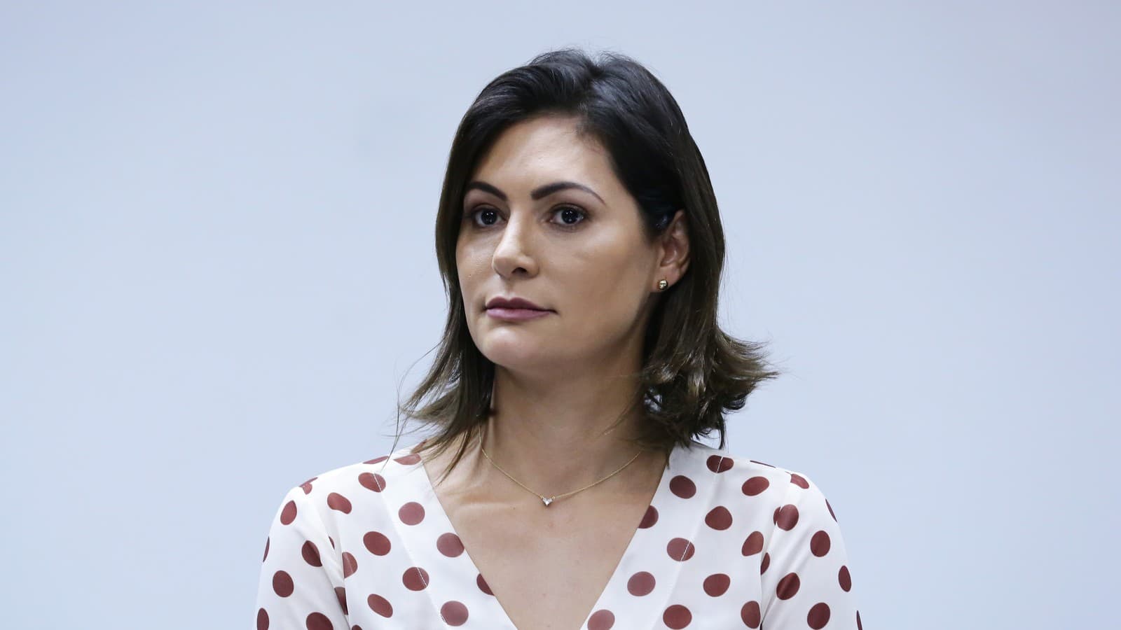 Michelle Bolsonaro sentada durante evento na Câmara dos Deputados, em imagem de arquivo de maio de 2019