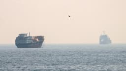 Navios cargueiros navegam sob neblina em rota próxima ao Estreito de Ormuz