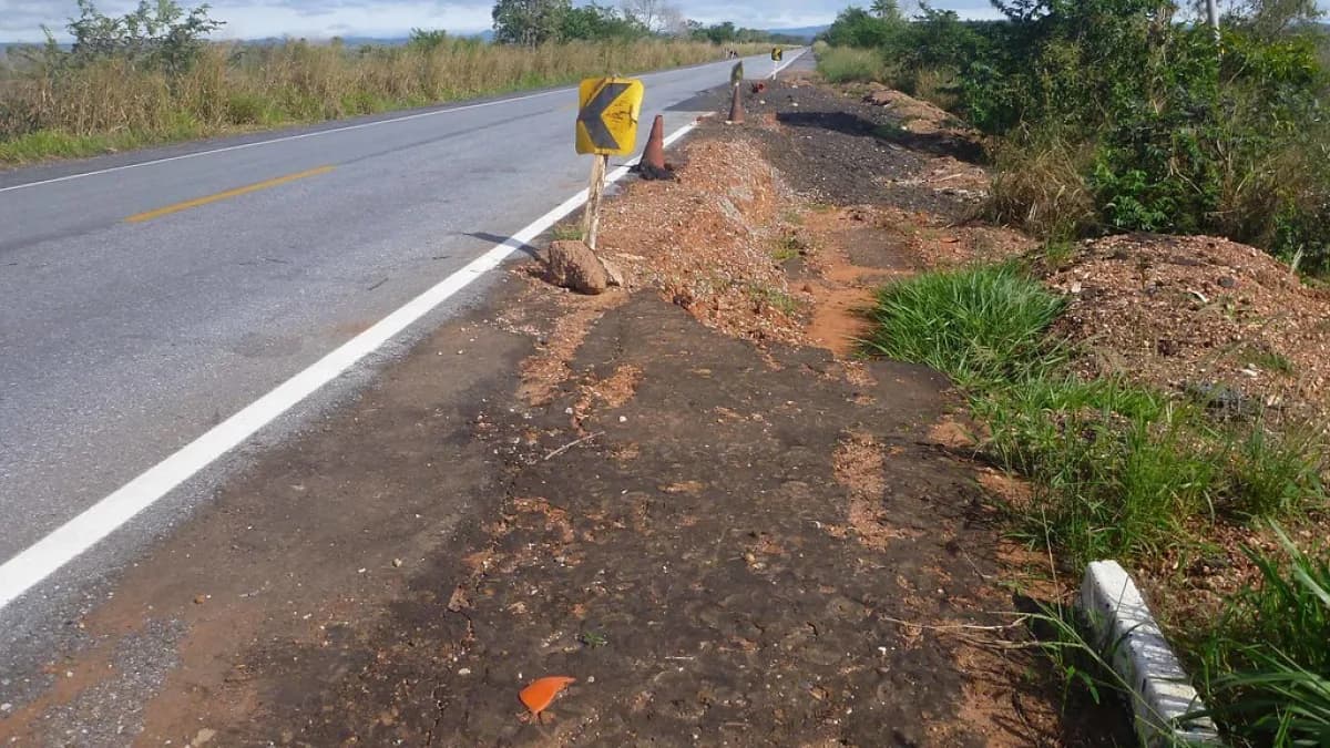 Trecho de rodovia asfaltada em curva, com sinalização de velocidade, ilustrando a BR-262