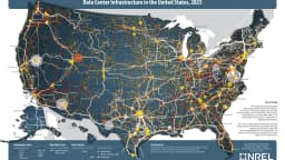 Mapa oficial dos Estados Unidos mostrando a infraestrutura de data centers e linhas de transmissão